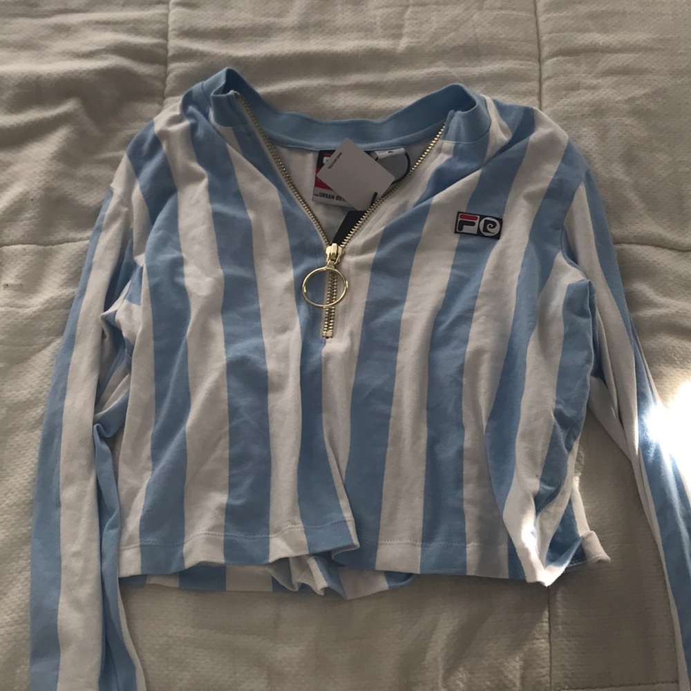 Striped FILA quarter zip crop top.